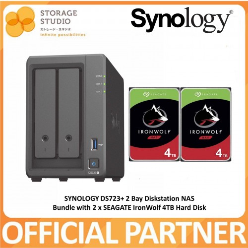 SYNOLOGY 2 Bay DiskStation DS723+ Bundle with 2 x 4TB SEAGATE IronWolf HDD